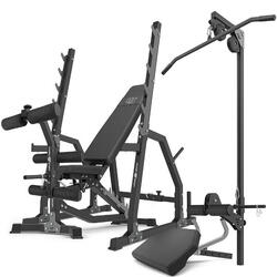 Ensemble d'entraînement avec banc réglable et supports d'haltères