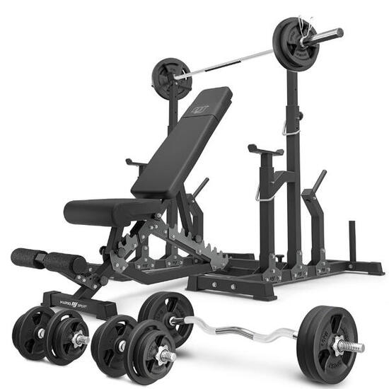 Set per allenamento con i pesi Marbo Sport panca regolabile e accessori