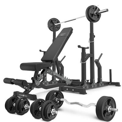 Set per allenamento con i pesi Marbo Sport panca regolabile e accessori