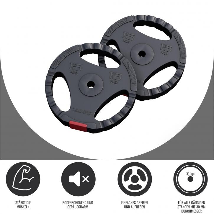 Gorilla Sports Halterschijven Set - 2 x 15 kg - Gripper Kunststof - 30 mm - 4/7