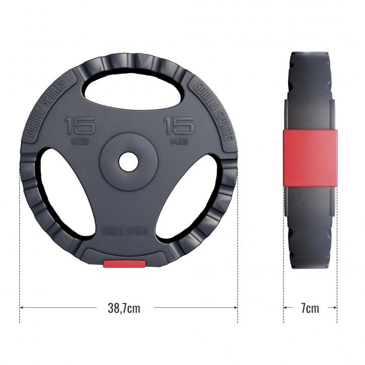 Disco bumper Gripper 15 kg GORILLA SPORTS nero-rosso con maniglia 7/7
