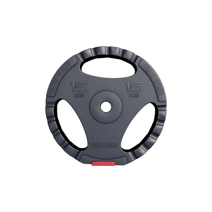 Disco bumper Gripper 15 kg GORILLA SPORTS nero-rosso con maniglia 6/7