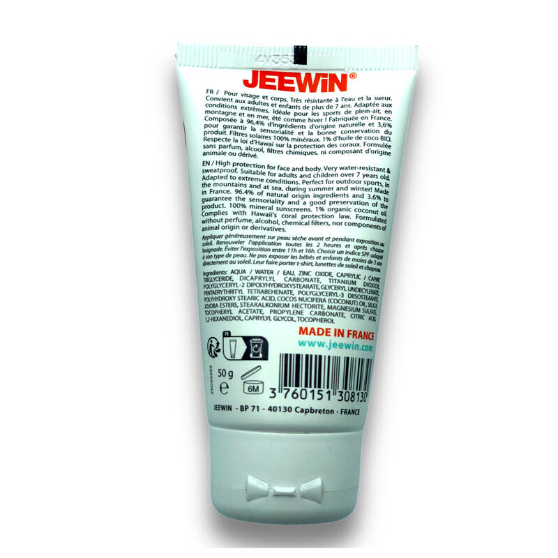 JEEWIN 100% Minerale Zonnebrand SPF50 | UVA + UVB |  Koraal Safe (80gr)