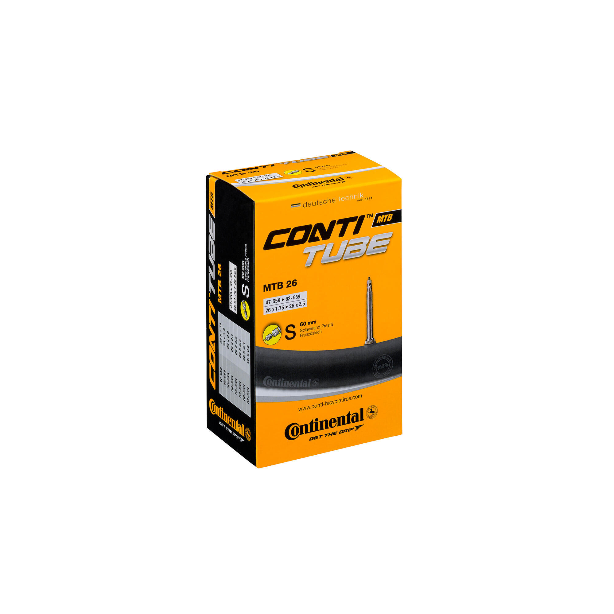 CONTINENTAL MTB Tube - Presta 60mm Valve MTB Black 26X1.75-2.5"