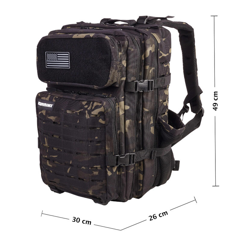 Sac à dos tactique militaire ELITRAINX V2 camouflage noir 45L pour le sport