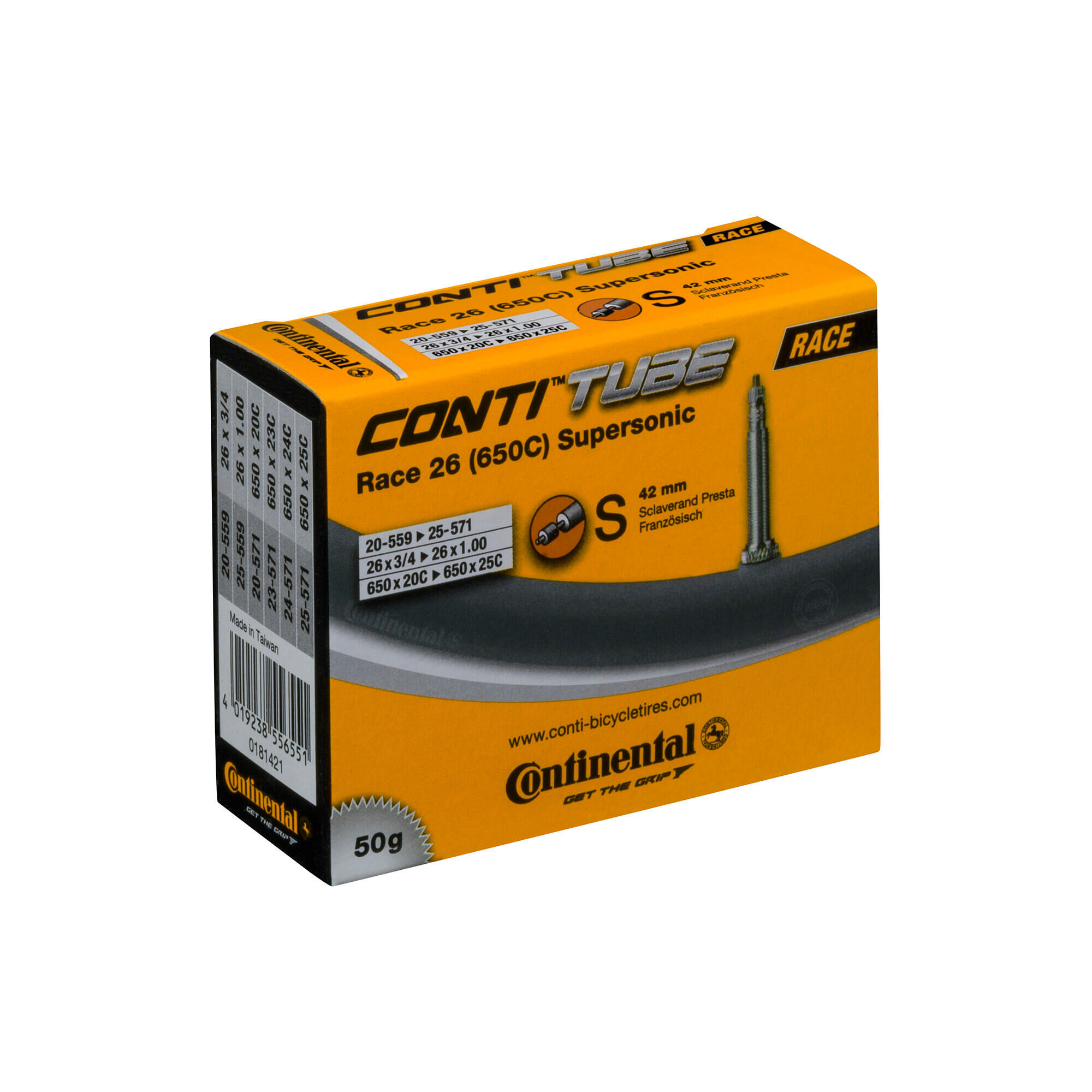 CONTINENTAL Race Tube Supersonic - Presta 42mm Valve Road Black 700X20-25C Lightweight