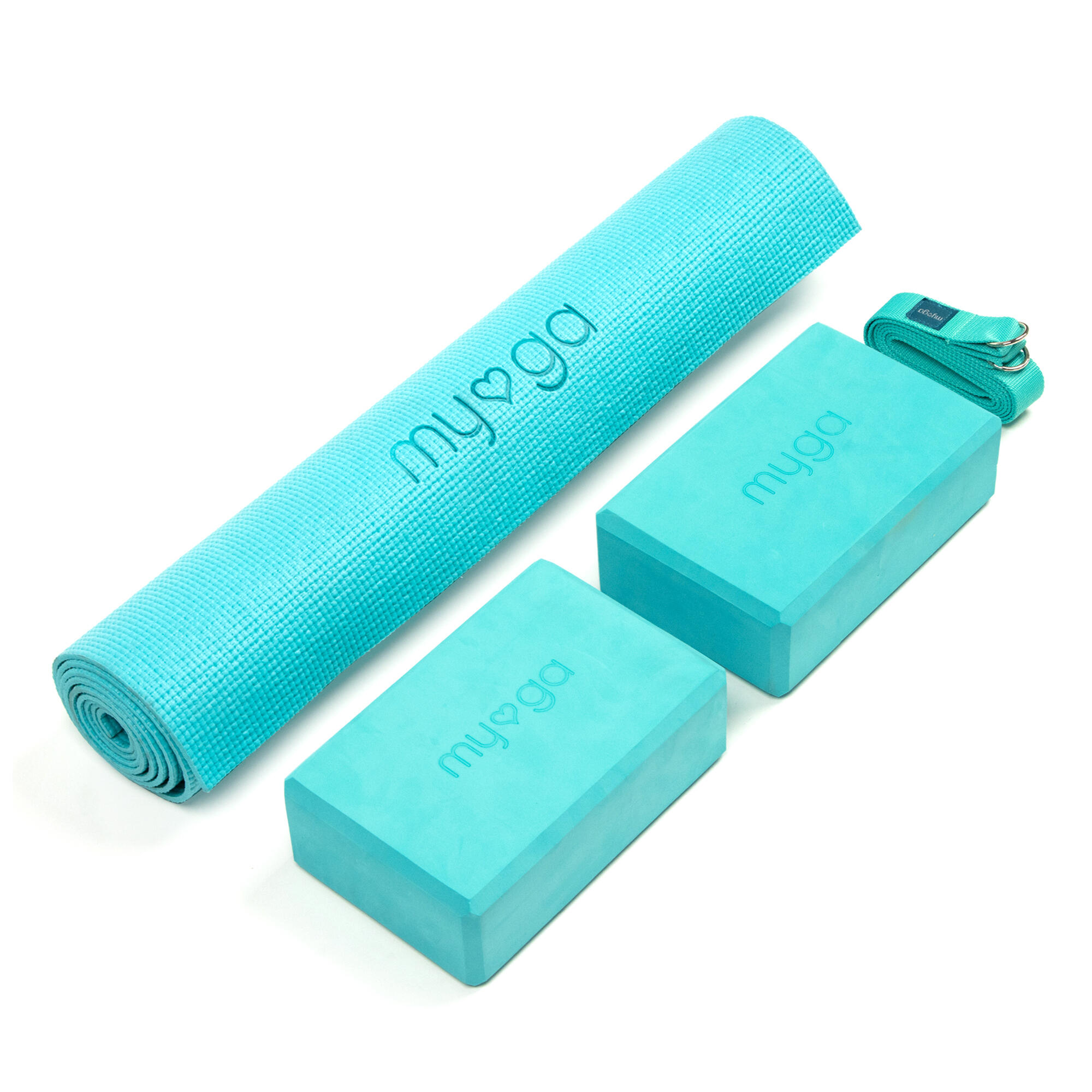 MYGA Myga Yoga Entry Mat, Strap & Pair of Blocks - Turquoise