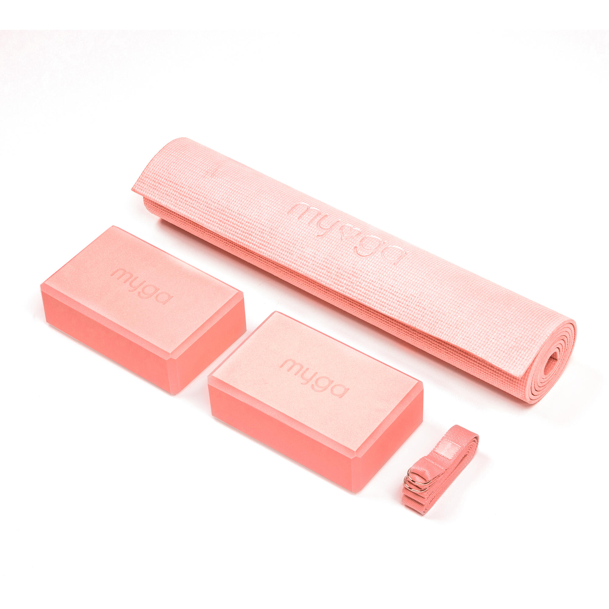 Myga Yoga Entry Mat, Strap & Pair of Blocks - Dusty Pink 1/7