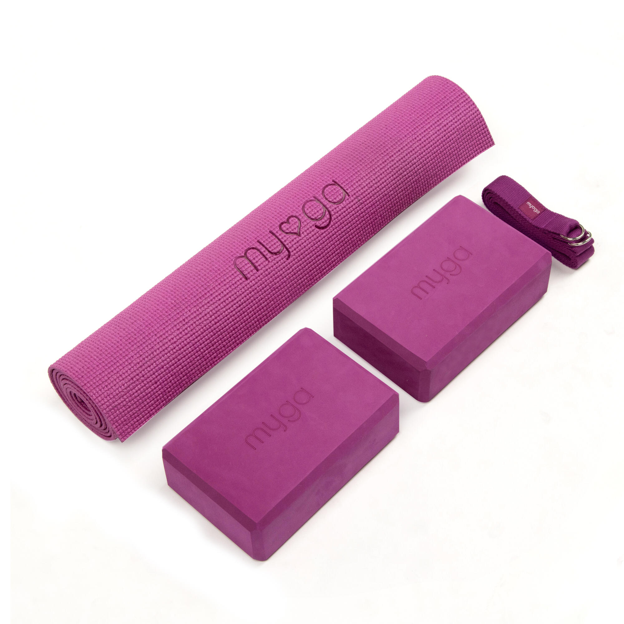 MYGA Myga Yoga Entry Mat, Strap & Pair of Blocks - Plum