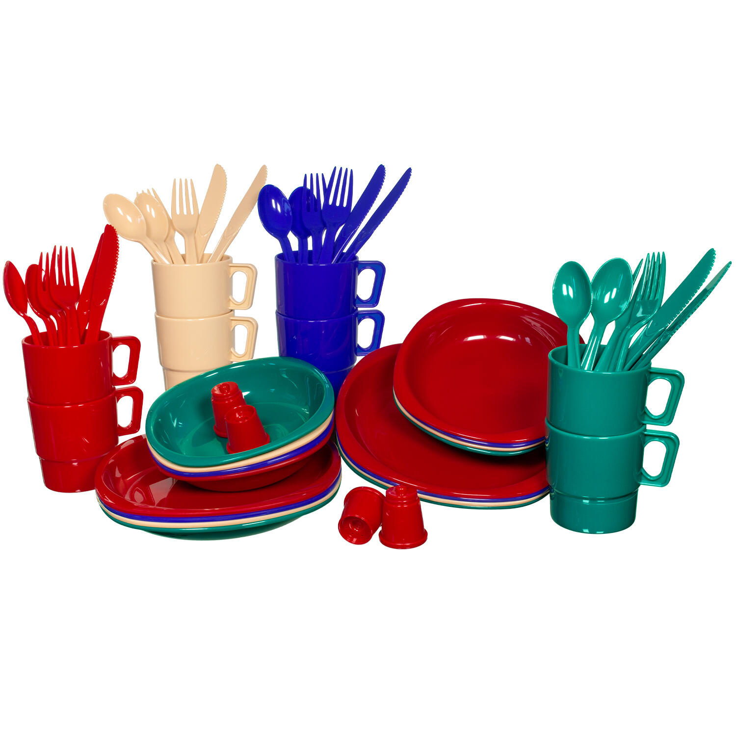 BLACK SNAKE Stoviglie e posate da campeggio | Set stoviglie outdoor | 8 persone | Colorato