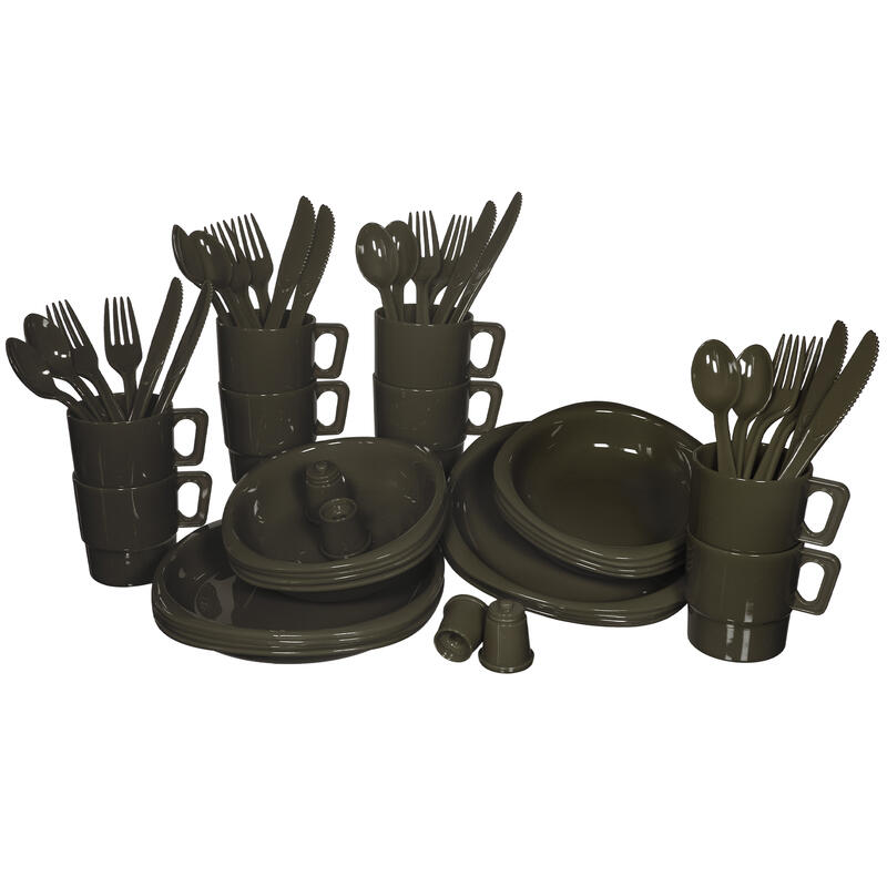 Camping Servies + Bestek | Outdoor Servies Set | 8 Personen | Olijf