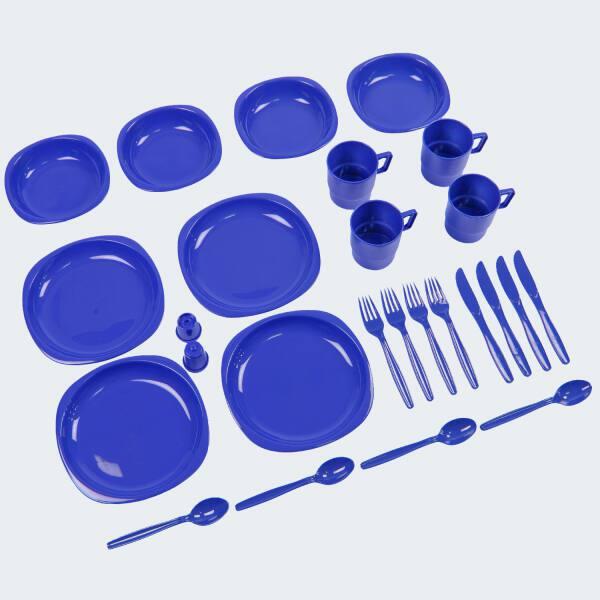 Set vaisselle + couverts de camping | 8 personnes | Bleu royal