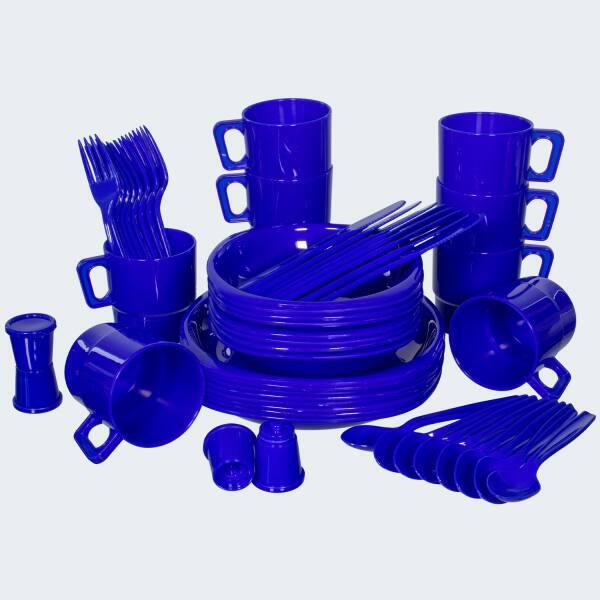 Set vaisselle + couverts de camping | 8 personnes | Bleu royal