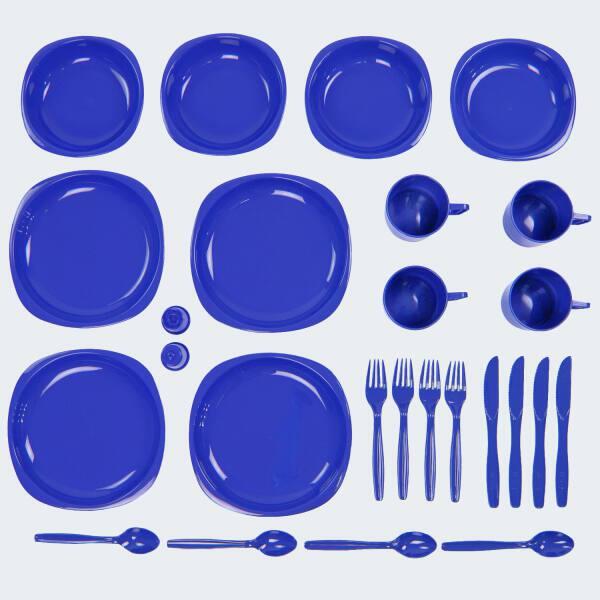 Set vaisselle + couverts de camping | 8 personnes | Bleu royal