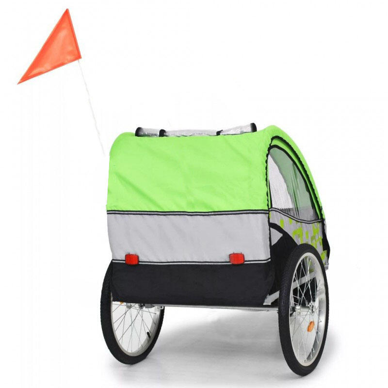 Remorca bicicleta pentru transport copii, capacitate 30 kg, Verde/Gri