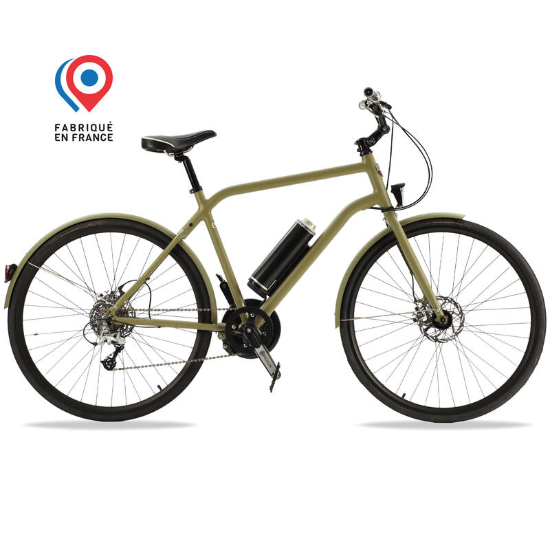 VÉLO DE VILLE ELECTRIQUE 330w - PNEUS 700c - LÉGER 18kg - DESIGN KAKI MAT