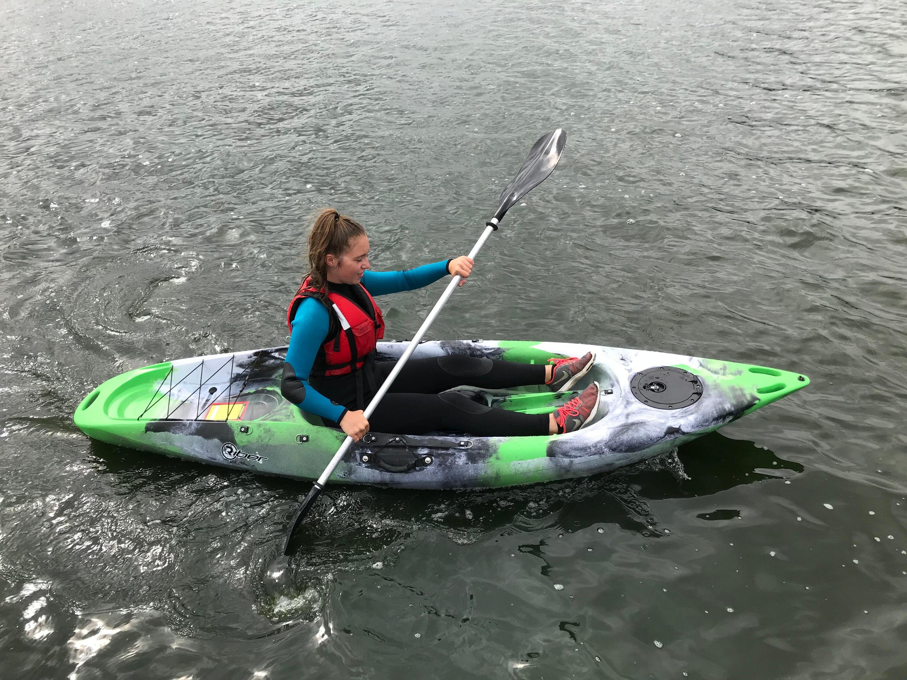 SIT ON TOP KAYAK - DELUXE ONE MAN - WITH PADDLE & BACKREST - GREEN/WHITE/BLACK 5/6