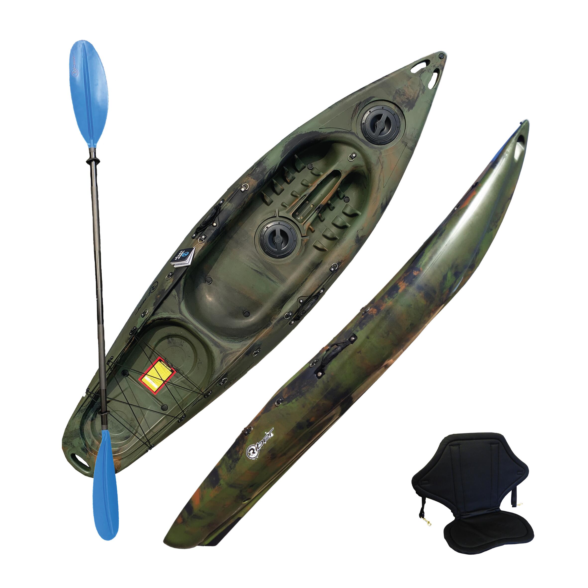 SIT ON TOP KAYAK - DELUXE ONE MAN - WITH PADDLE & BACKREST - CAMO 1/6