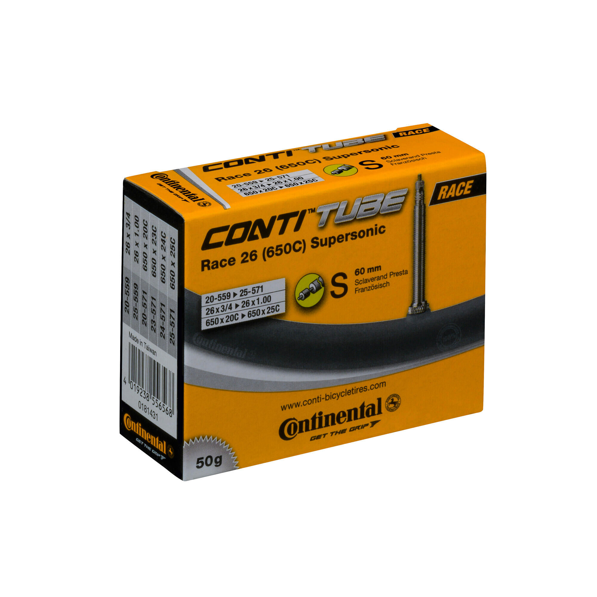 CONTINENTAL Race Tube Supersonic - Presta 60mm Valve Road Black 700X20-25C Lightweight