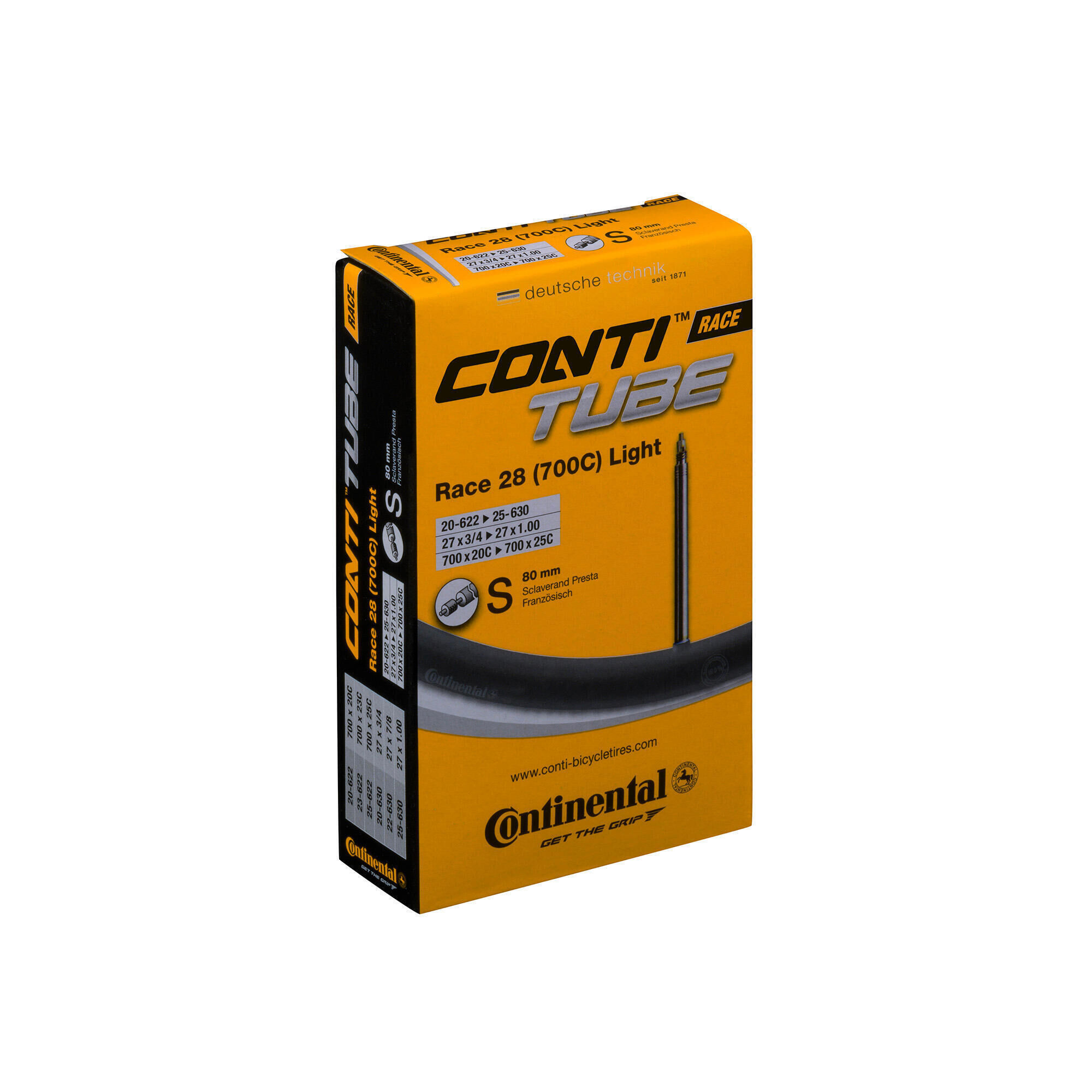 CONTINENTAL Race Tube Light - Presta 80mm Valve Road Black 700X20-25C Lightweight