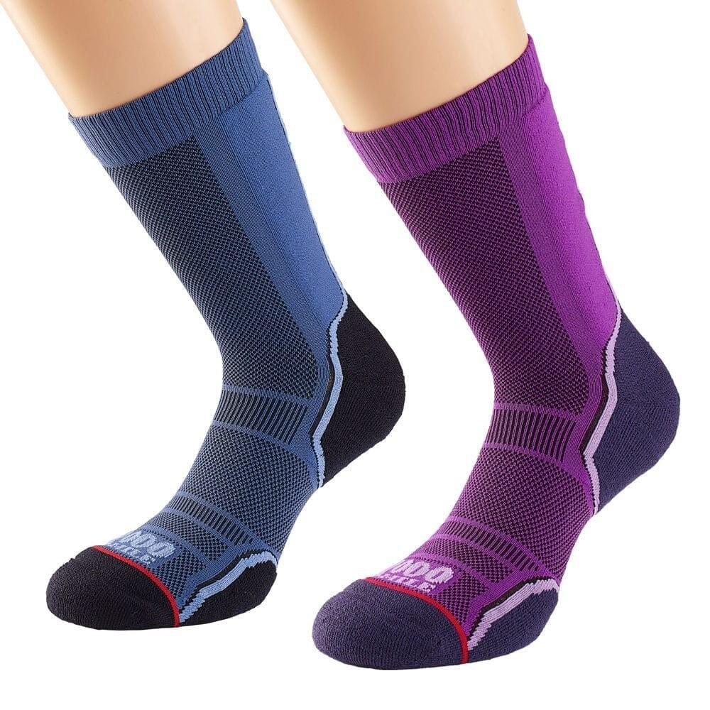 1000 MILE Womens/Ladies Trek Socks (Pack of 2) (Navy/Purple/Black)