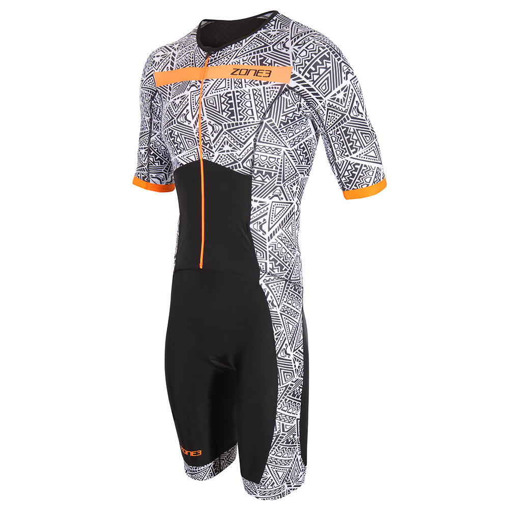 ZONE3 Activate+ Full Zip Short Sleeve Trisuit Men's Black/White/Orange