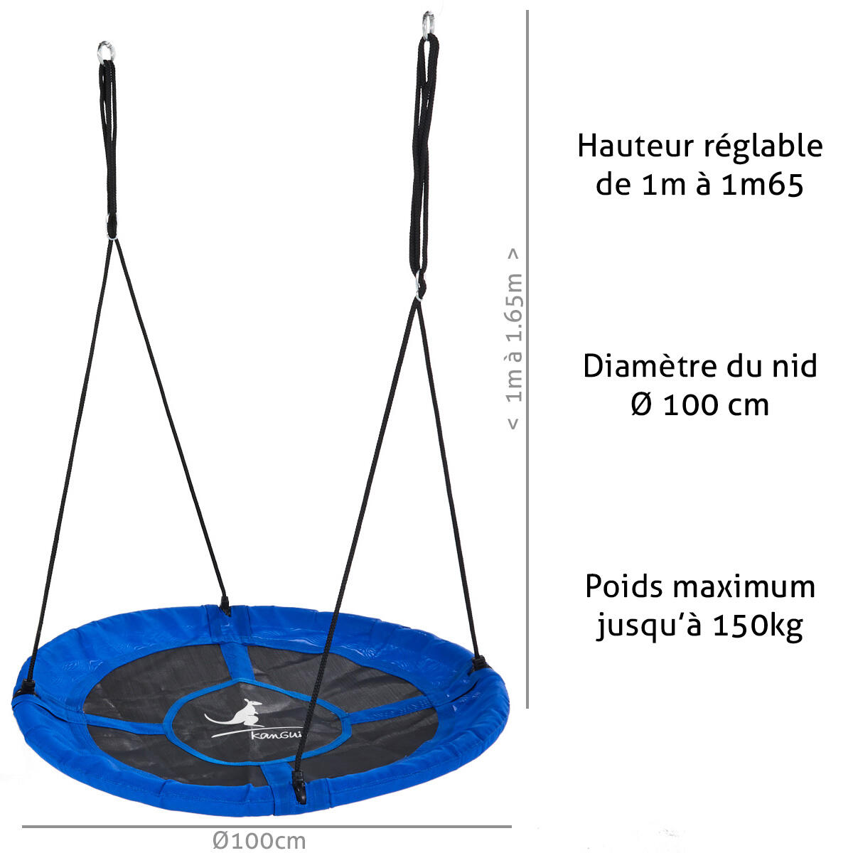 Balançoire ronde nid d'oiseau Ø100 cm - Bleu - Charge 150 kg 4/6