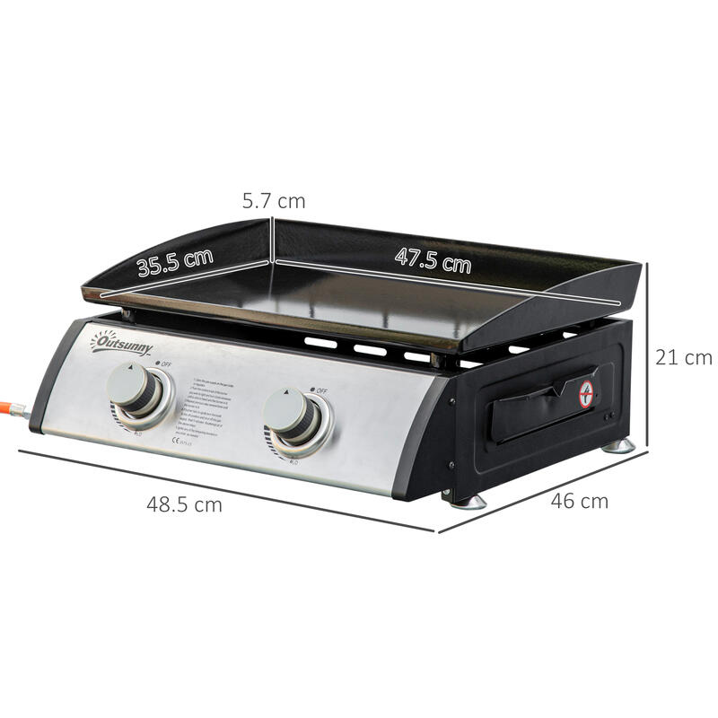 Outsunny Piastra Barbecue a Gas da Tavolo con 2 Bruciatori e Potenza 6kW