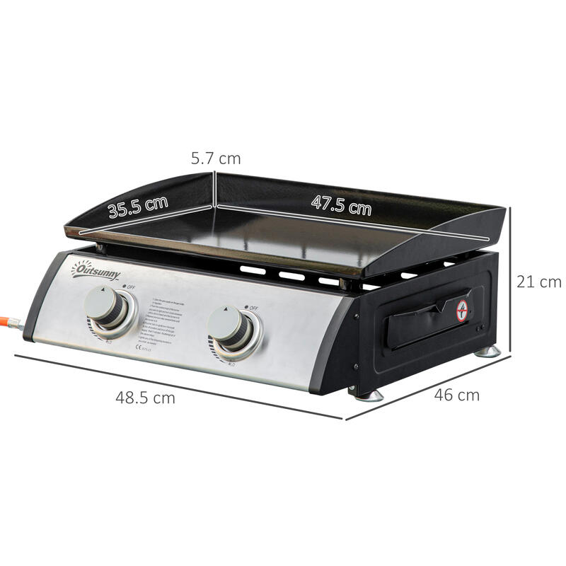 Outsunny Placa de Gratar pe Gaz de Masa cu 2 Arzatoare si Putere de 6Kw