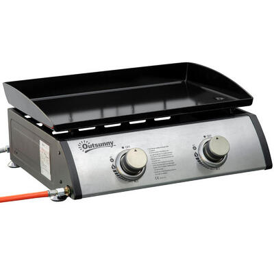 Outsunny Piastra Barbecue a Gas da Tavolo con 2 Bruciatori e Potenza 6kW