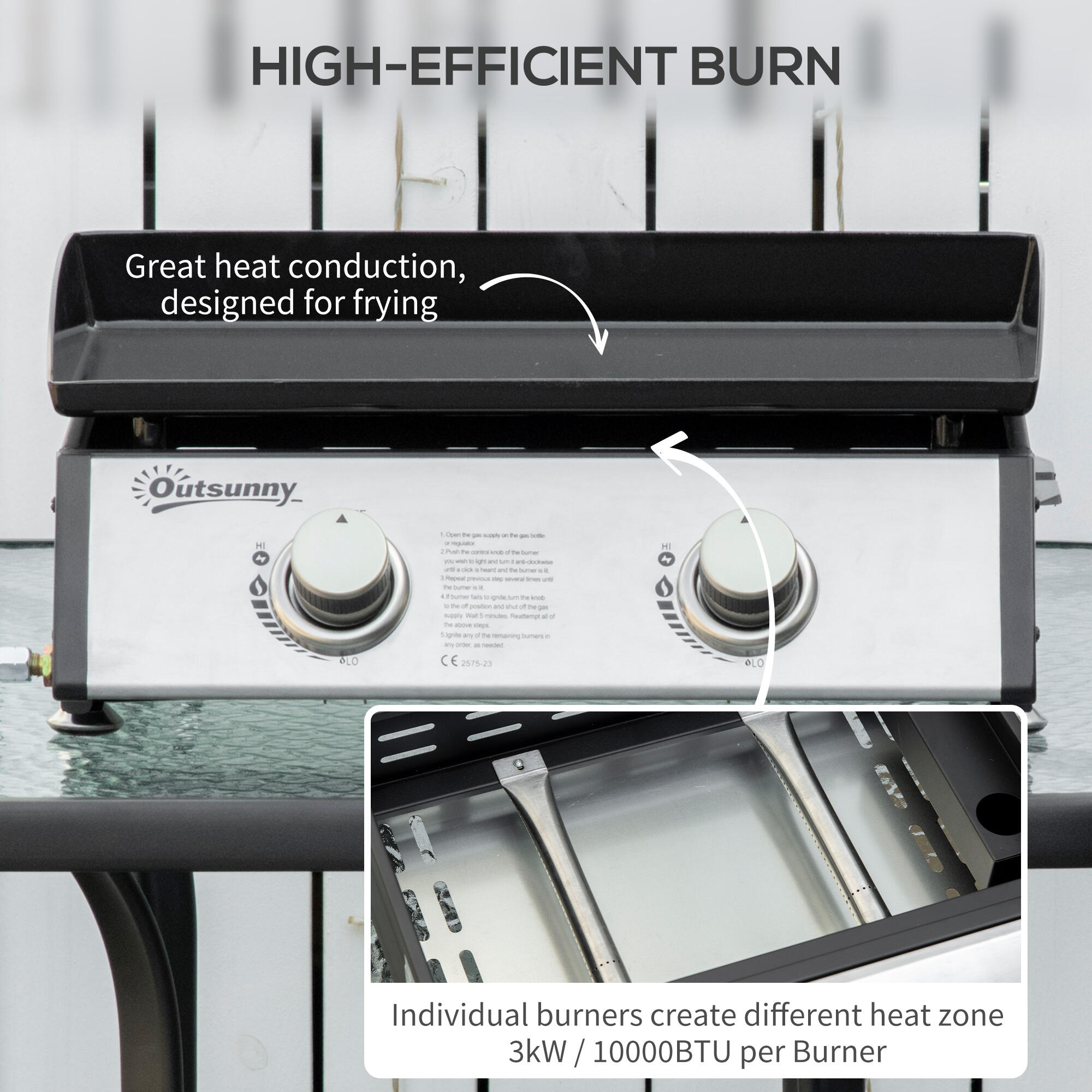 Outsunny Piastra Barbecue a Gas da Tavolo con 2 Bruciatori e Potenza 6kW 4/7