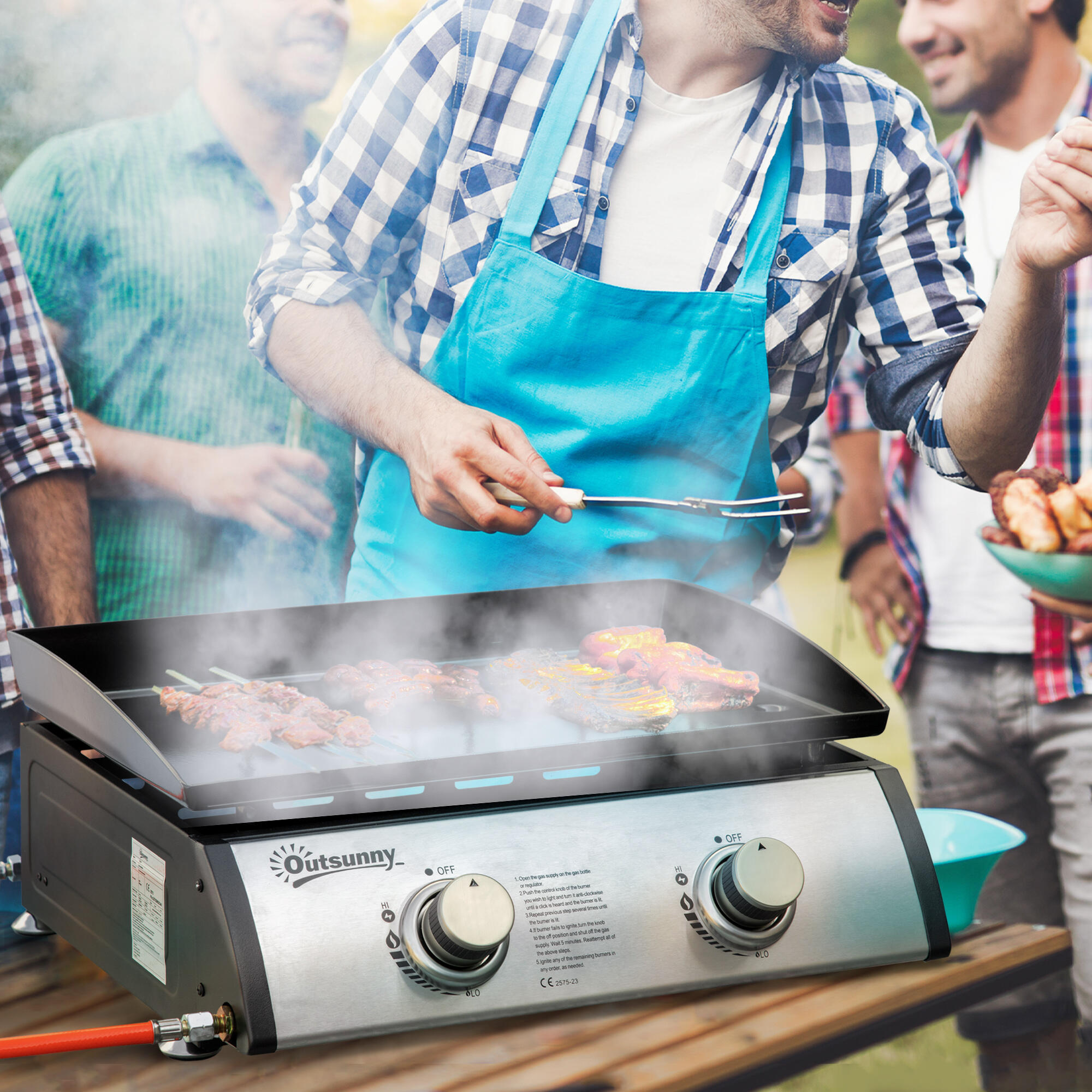Outsunny Piastra Barbecue a Gas da Tavolo con 2 Bruciatori e Potenza 6kW 2/7