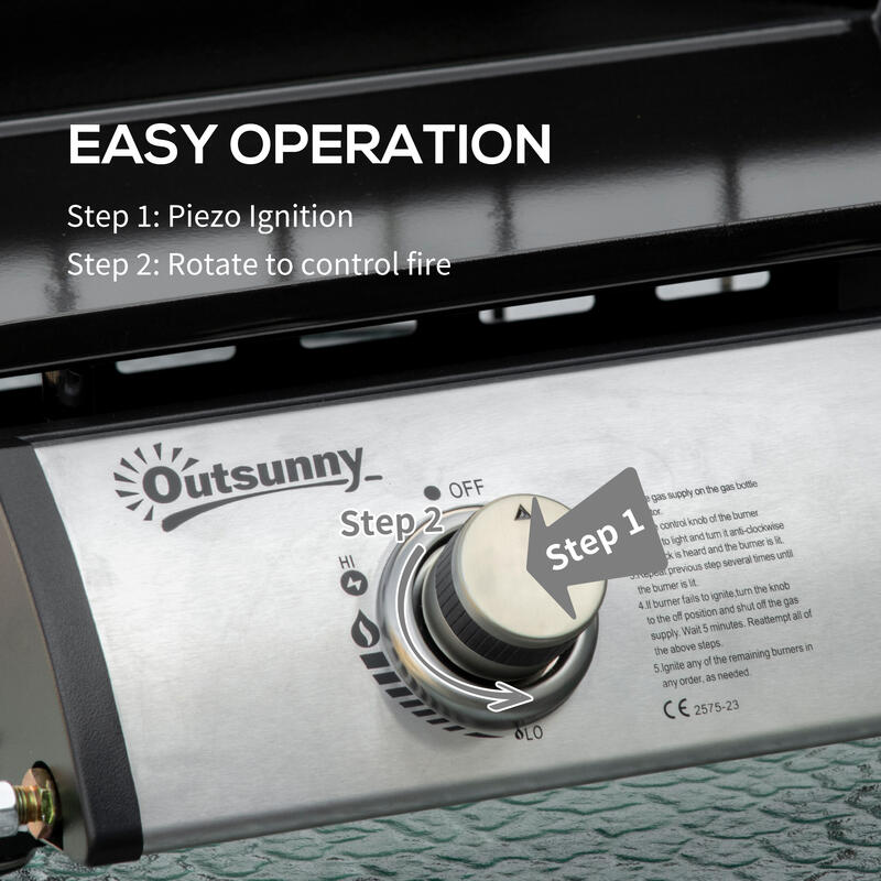 Outsunny Placa de Gratar pe Gaz de Masa cu 2 Arzatoare si Putere de 6Kw