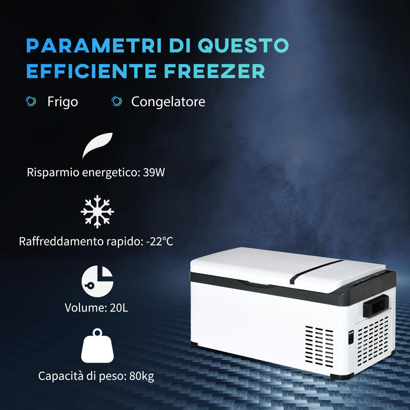 Outsunny Frigo Portatile Elettrico a Compressore 20L con Maniglia e Schermo LCD