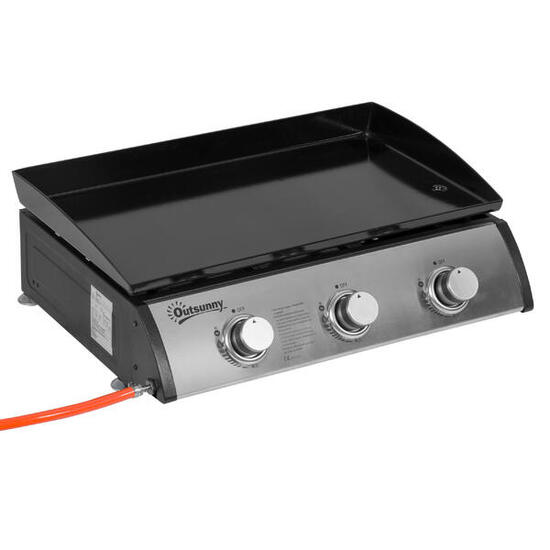 Outsunny Piastra Barbecue a Gas Antiaderente da Tavolo con 3 Bruciatori da 3kW