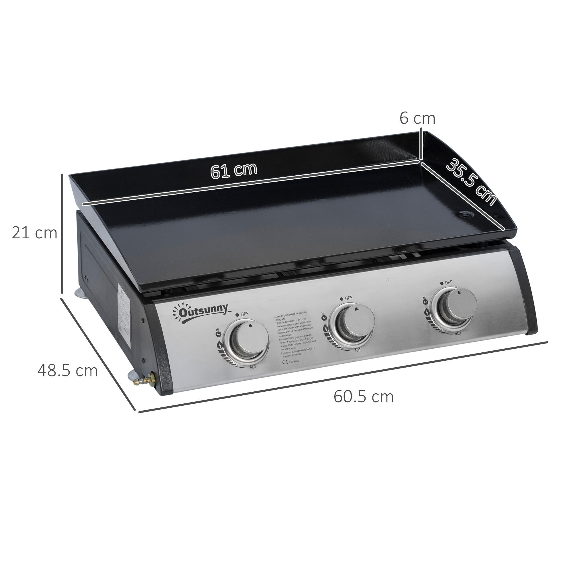 Outsunny Piastra Barbecue a Gas Antiaderente da Tavolo con 3 Bruciatori da 3kW 3/7