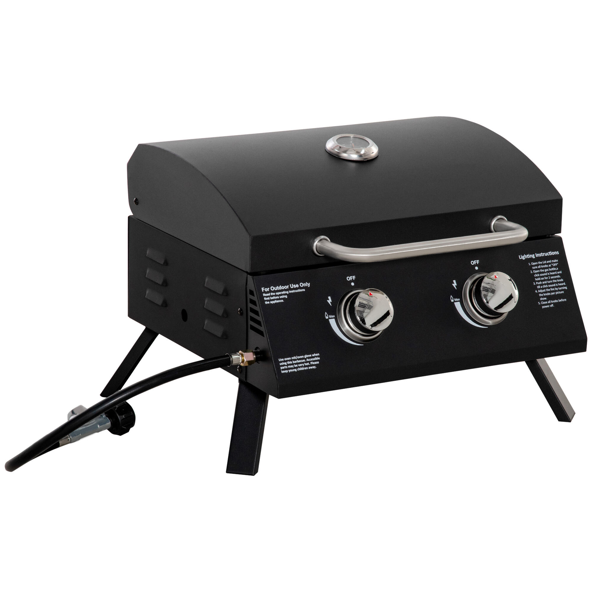 OUTSUNNY Outsunny Barbecue a Gas Pieghevole con Coperchio, Termometro e 2 Bruciatori