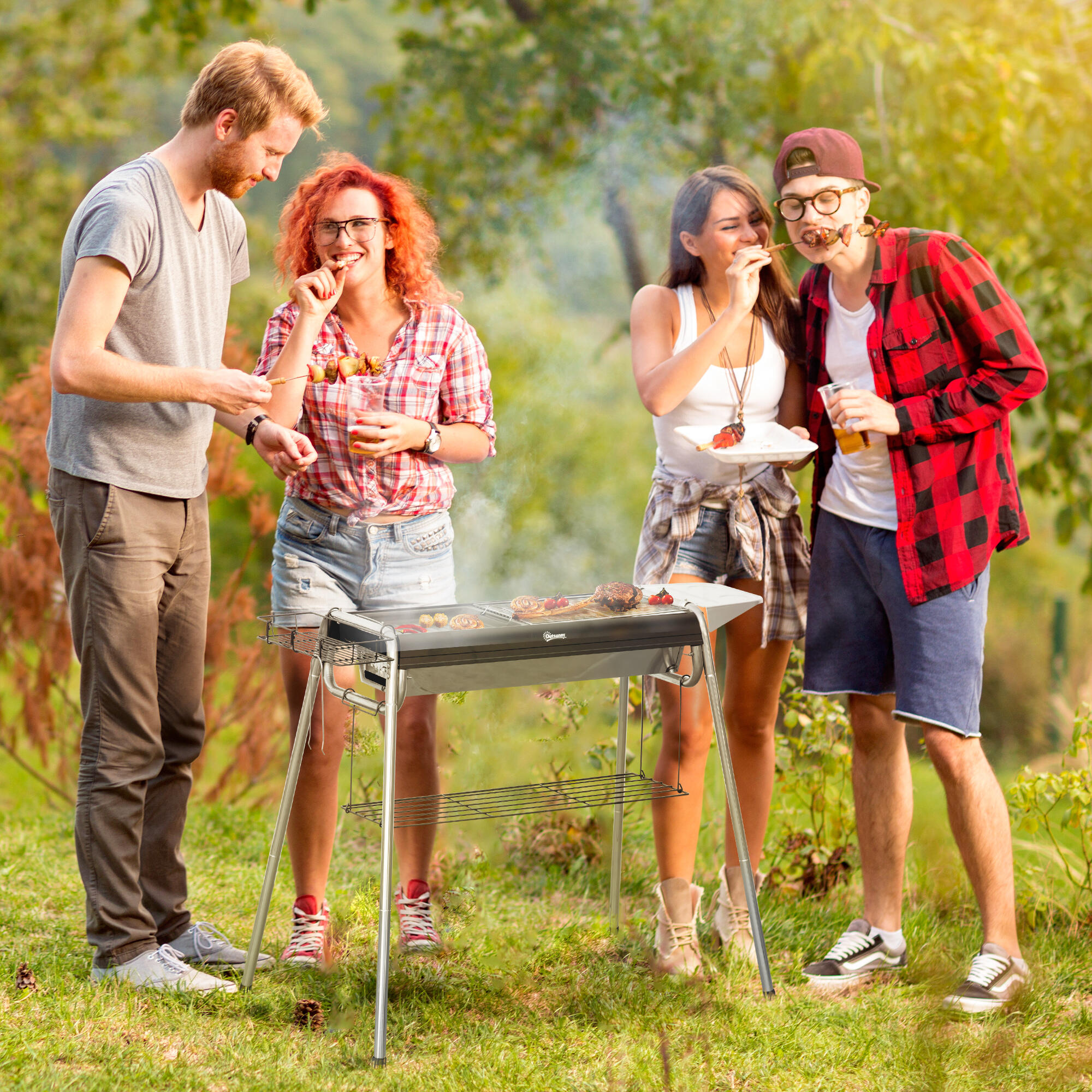 Outsunny Barbecue a Carbonella con Griglia e Piastra di Cottura 2/7