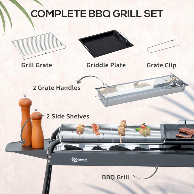 Outsunny Barbecue a Carbonella con Griglia e Piastra in Acciaio