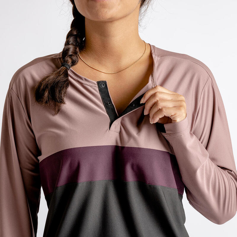 Flow XTG Femmes manches longues Henley - Anthracite / Raisin