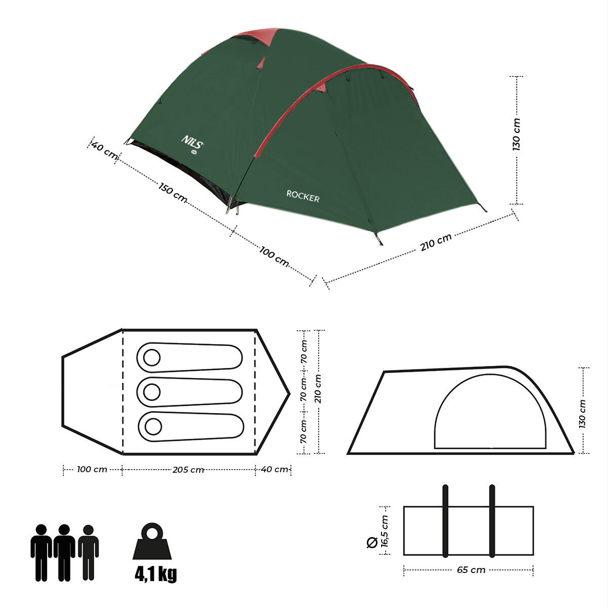 Namiot turystyczny 3-osobowy Nils Camp Rocker NC6013 z przedsionkiem 4/7