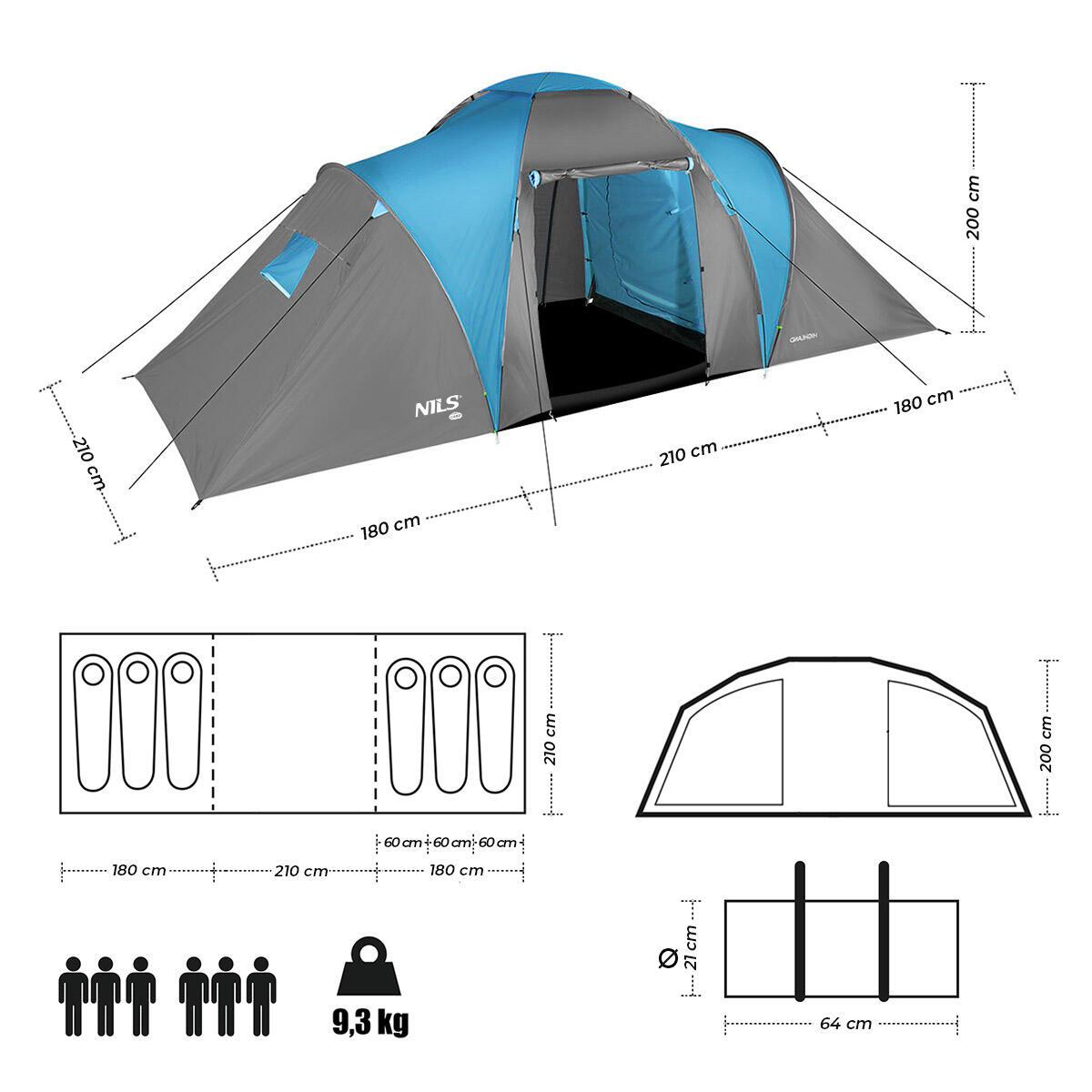 Tente de camping randonnée 6 personnes HIGHLAND NILS CAMP NC6031 5/7