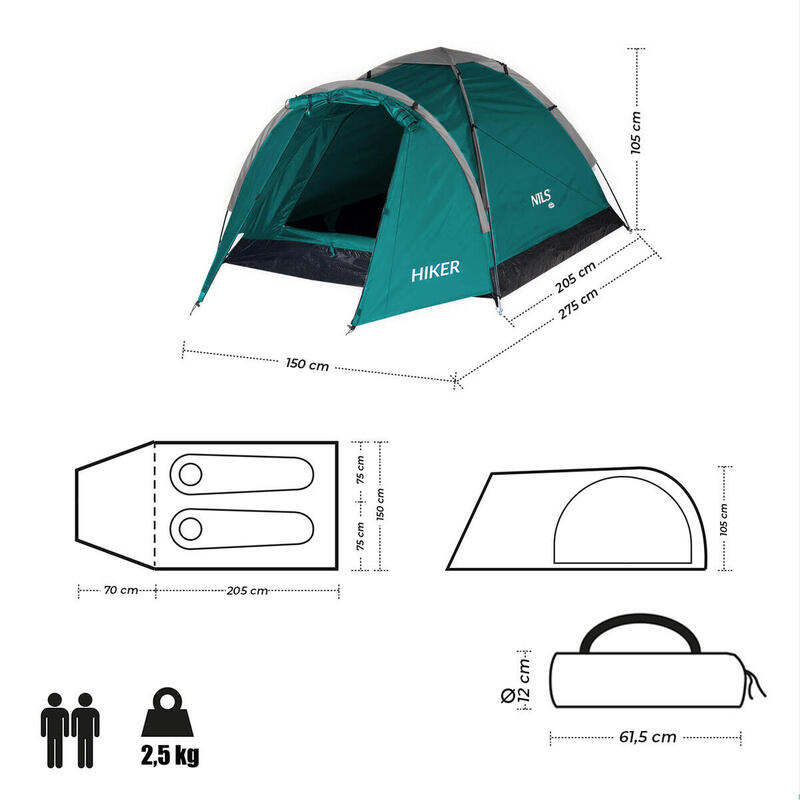 Cort camping 2 persoane Hiker impermeabil 3000mm Nils Camp NC6010