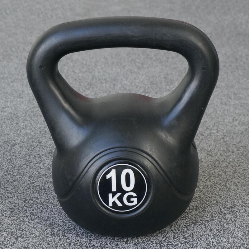 Kettlebell 10 kg - Plástico - para uso interior y exterior - Negro