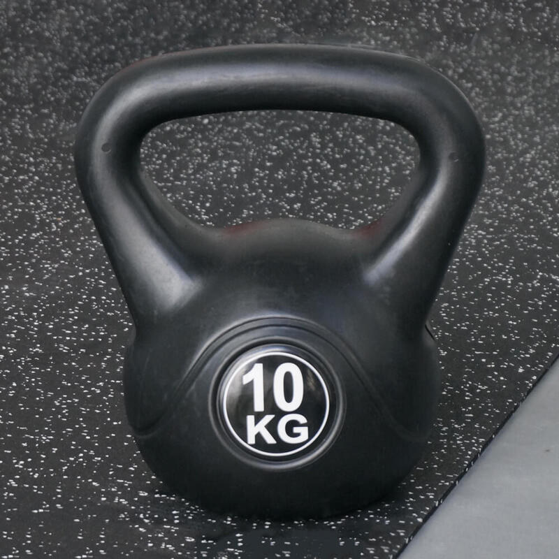 Kettlebell 10 kg - Plastique - pour usage intérieur et extérieur - Noir