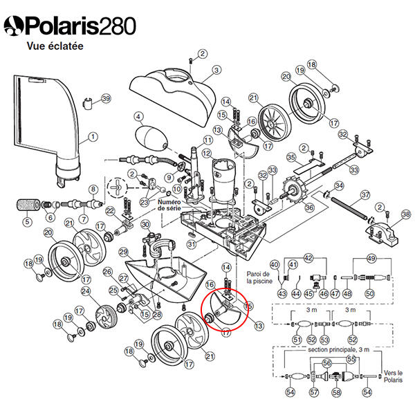 Essieu large avec rondelle et protection pour polaris 180/280 2/2