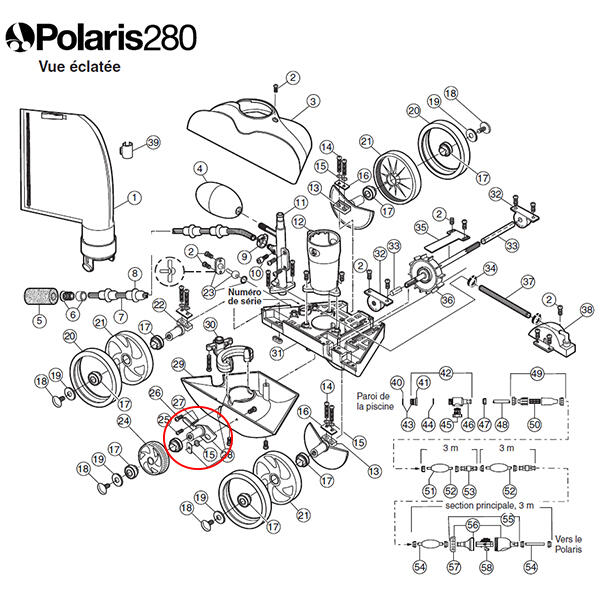 Axe mobile de roue dentelée pour polaris 180/280 2/2