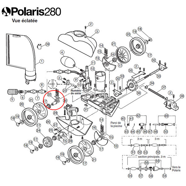 Essieu roue arrière sans plaque garde sable pour polaris 180/280 2/2