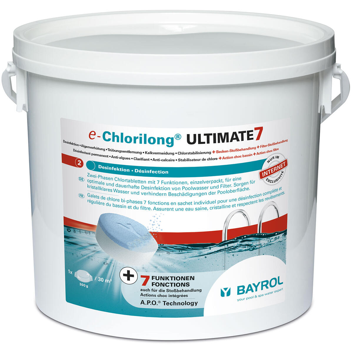 Bayrol - Galets 7en1 Chlore Lent Et Rapide 4.8kg - Chlore Piscine - Blanc - 4,5 L - Decathlon