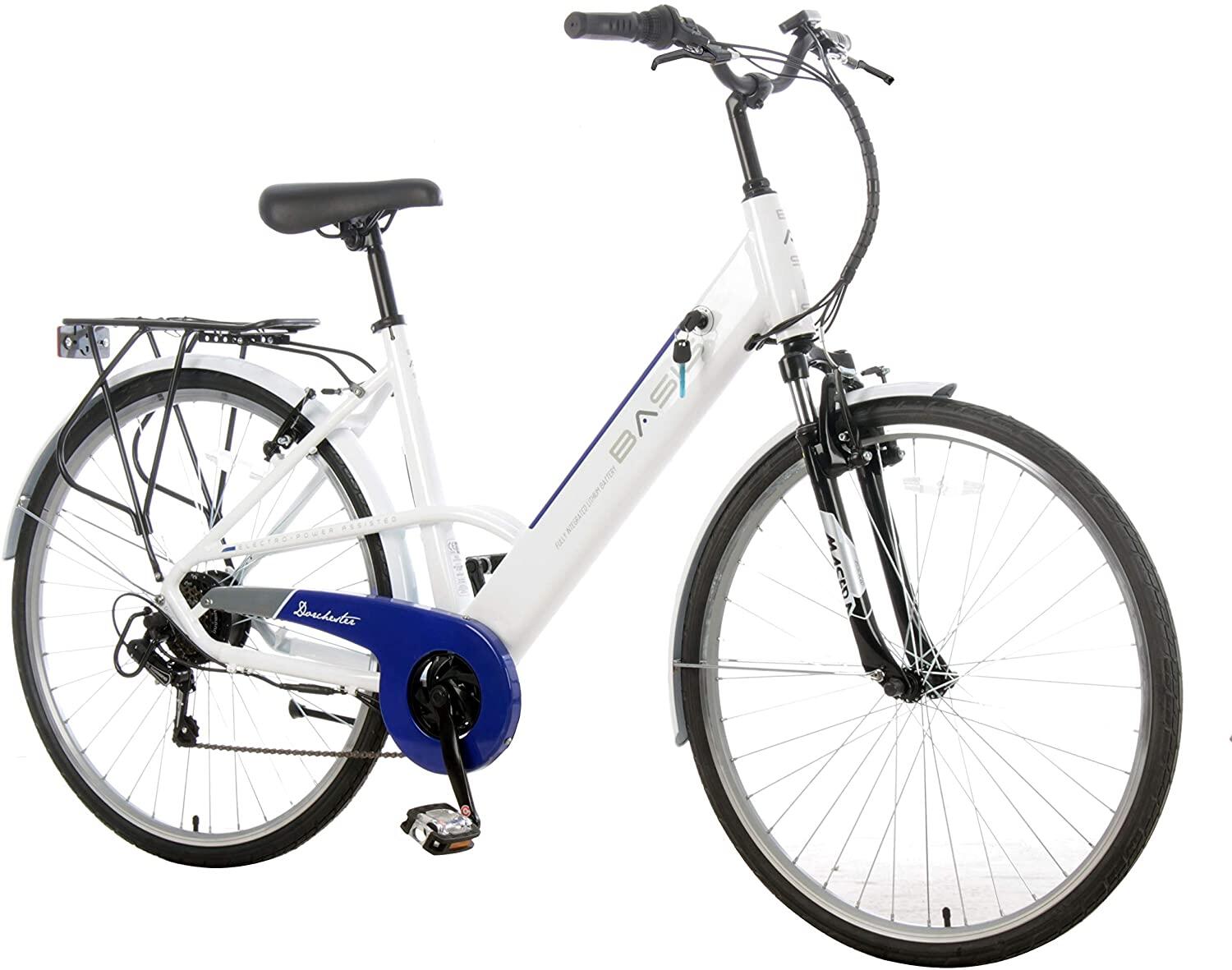 Dorchester Step Through Integrated Electric City Bike - White/Blue 7.8Ah 1/4